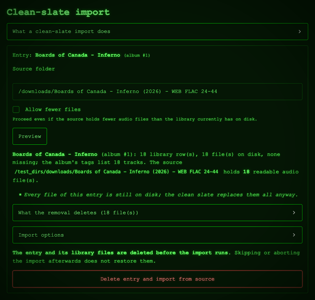 Previewing a clean-slate import